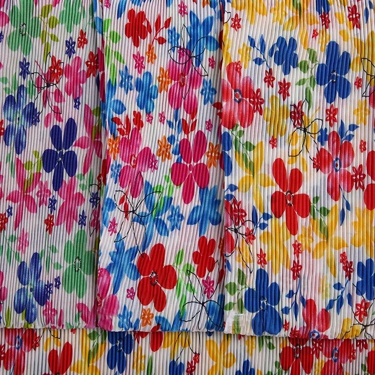
custom floral printed chiffon pleated polyester dress fabric pleated 