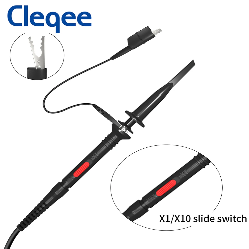 Cleqee P2200 Oscilloscope Clip Probes 200MHz Fully Insulated BNC End Probe with Accessories Kit 1X 10X