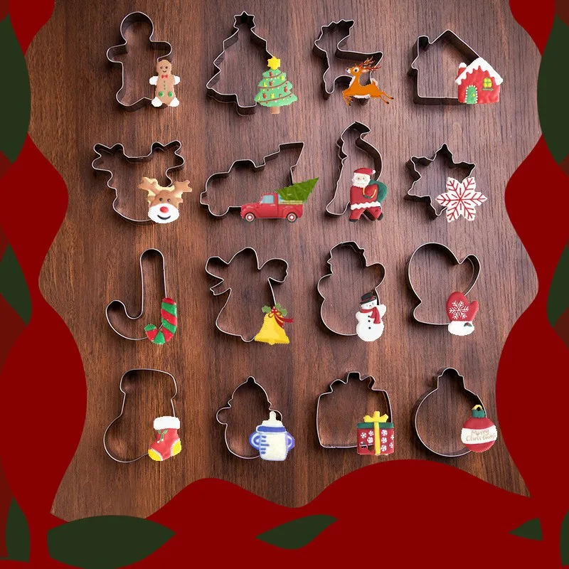16-Pack Stainless Steel 430 Christmas Cookie Cutters Set Fondant Cake Cutter Mold for Baking