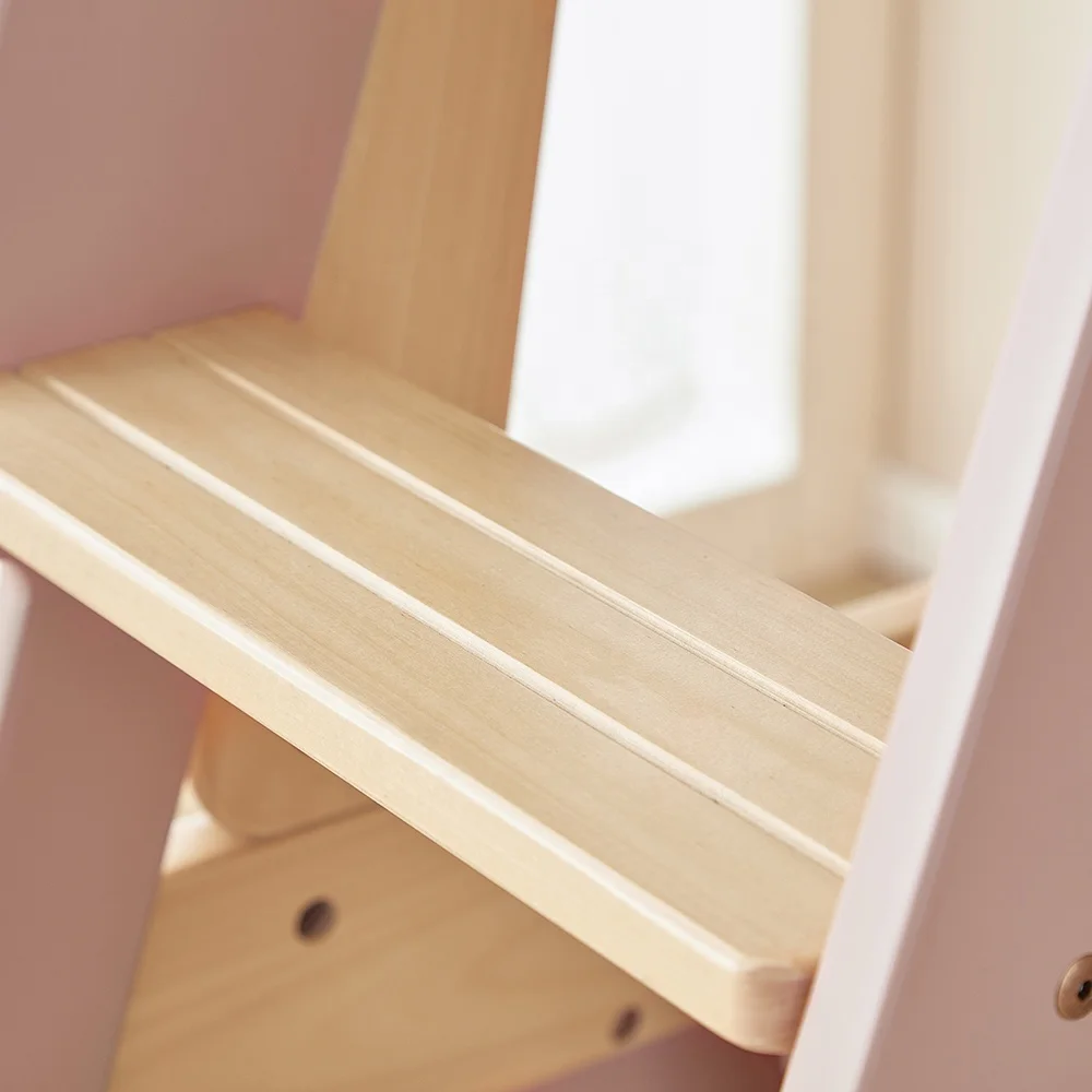 Only B2B Boori Children Furniture Modern Solid Wooden Kids Bunk Bed In Pink Color For 3 Children Teenargers