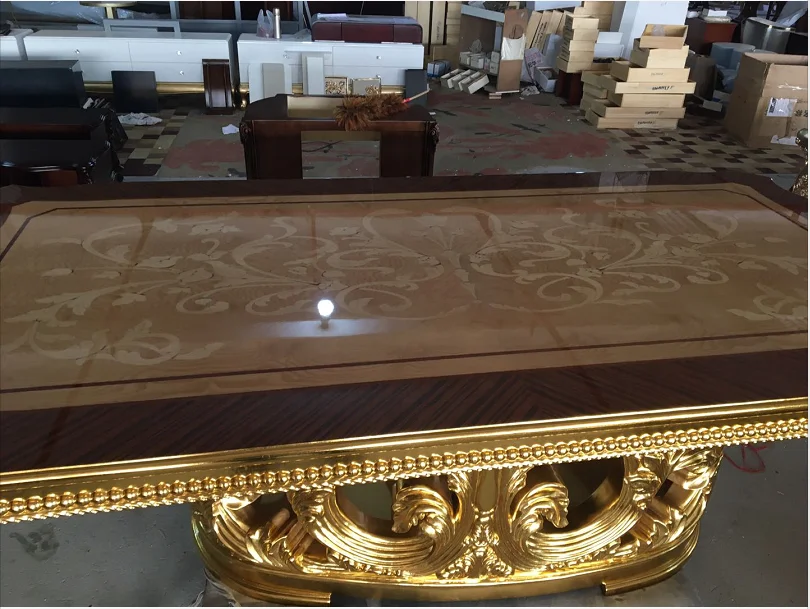 
European antique Italian classical wooden carved-flower dinning room set furniture royal dinning table and chairs 