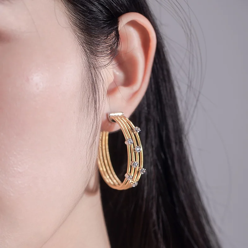 sterling 925 silver jewelry hot 2024 women earrings circle hoop 18k yellow gold tubogas from italy rope 18k zircon earrings