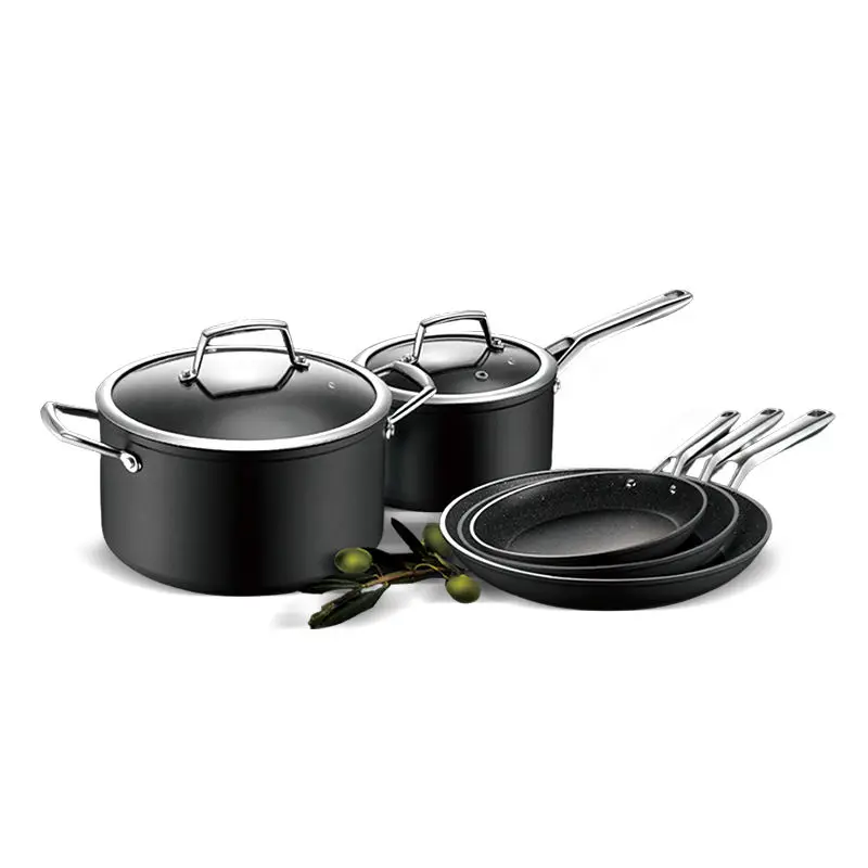 Black High Quality Forged Aluminium Non Stick Cookware Set Of Pots And Pans With Non-stick Coating