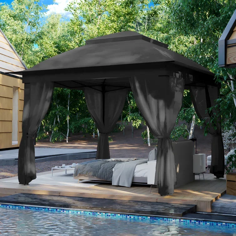 High Quality Solid Hardtop Gazebo Tent Backyard Garden Gazebo Outdoor Deluxe Steel Deluxe Gazebo with Sidewall