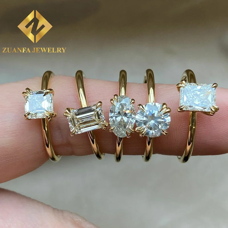 Custom design single moissanite lab grown diamonds real solid gold wedding ring for ladies