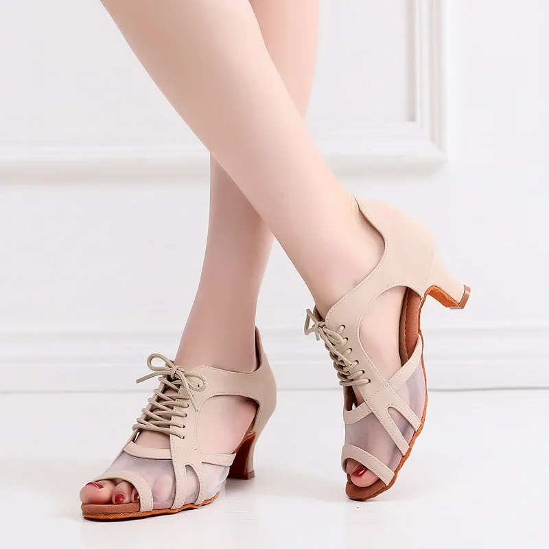 Mesh High Heels Latin Women Dance Shoes Jazz Sandals 2024 Summer Sexy Girls Indoor Stage Performance Soft Soled Customize Shoes
