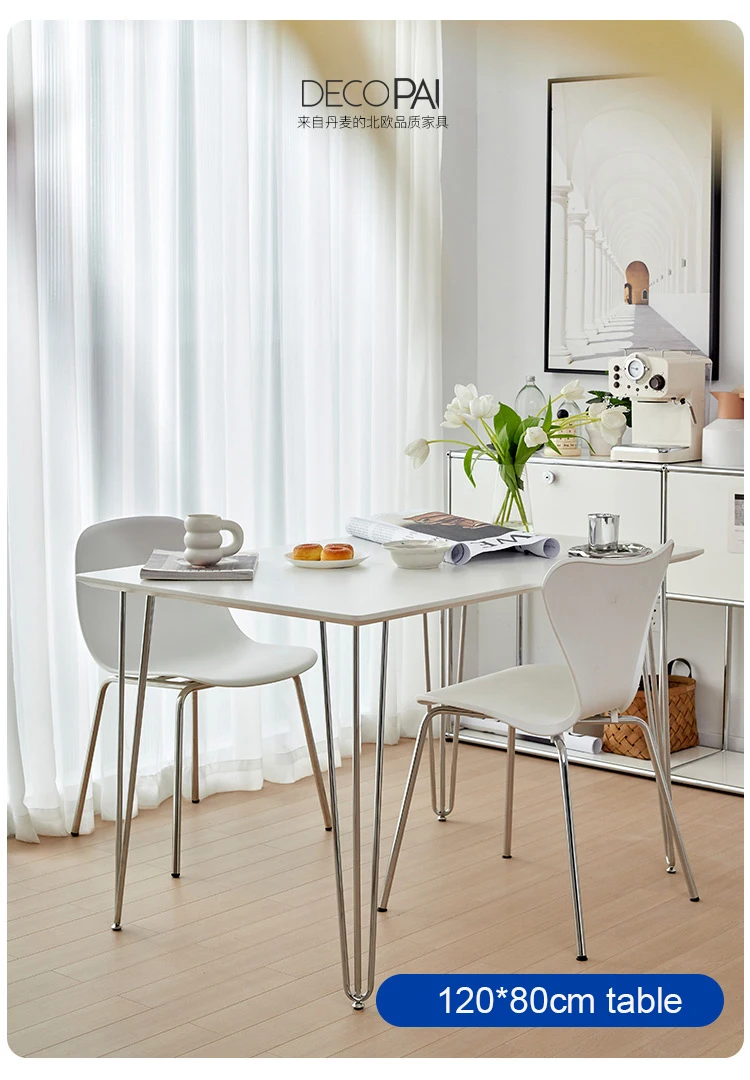 Nordic modern minimalism MDF rectangle chrome gold metal legs coffee study dining table for dining room study room