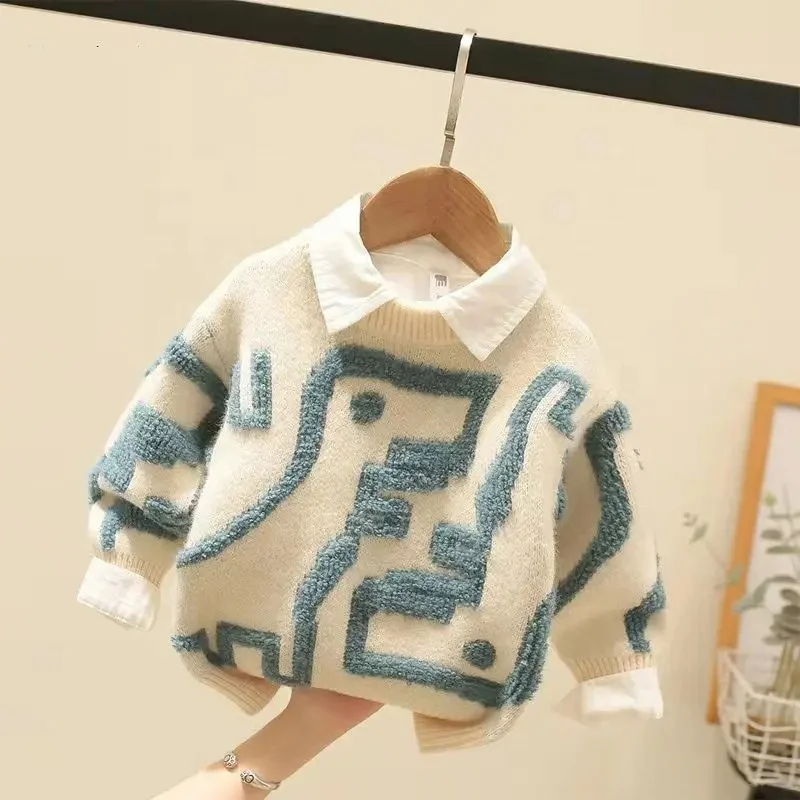 2024 Autumn Winter Baby Kids Boys Long Sleeve Solid Color Knit Sweater Baby Kids Boys Girls Pullover Sweaters Jumper Clothes