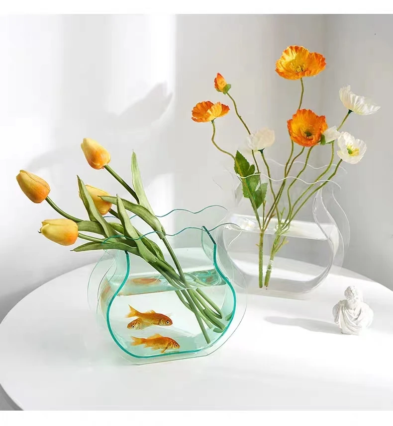Wholesale colorful acrylic small fish tank transparent  vase home office ornaments small square transparent glassware
