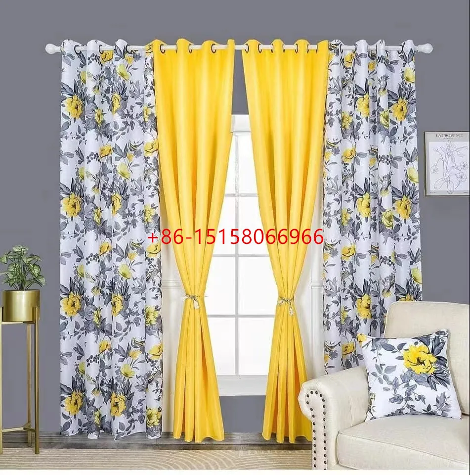 Floral Printed Room Darkening Polyester Fusion Door Eyelet Curtain Panel for Drawing Room Living Room