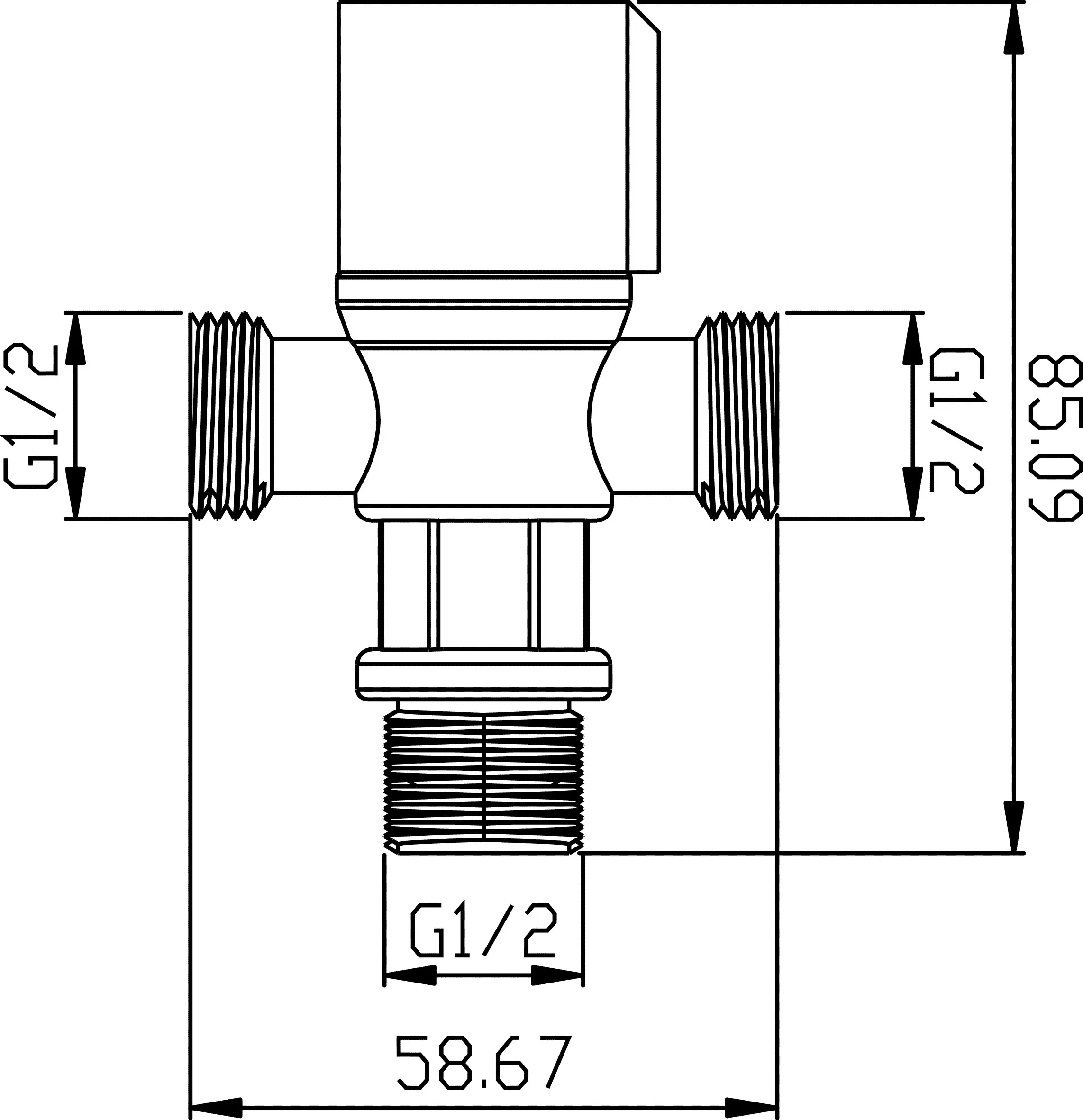 ABS Plastic Chrome Three Way Toilet Angle Stop Valve 1/2