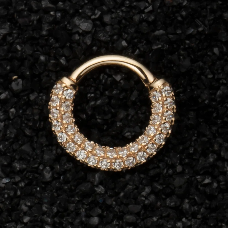 Giometal 14K Solid Gold Ear Piercing Daith body Jewelry Wholesale Gemmed Septum Clicker Helix Nose Conch Hinged Segment Ring