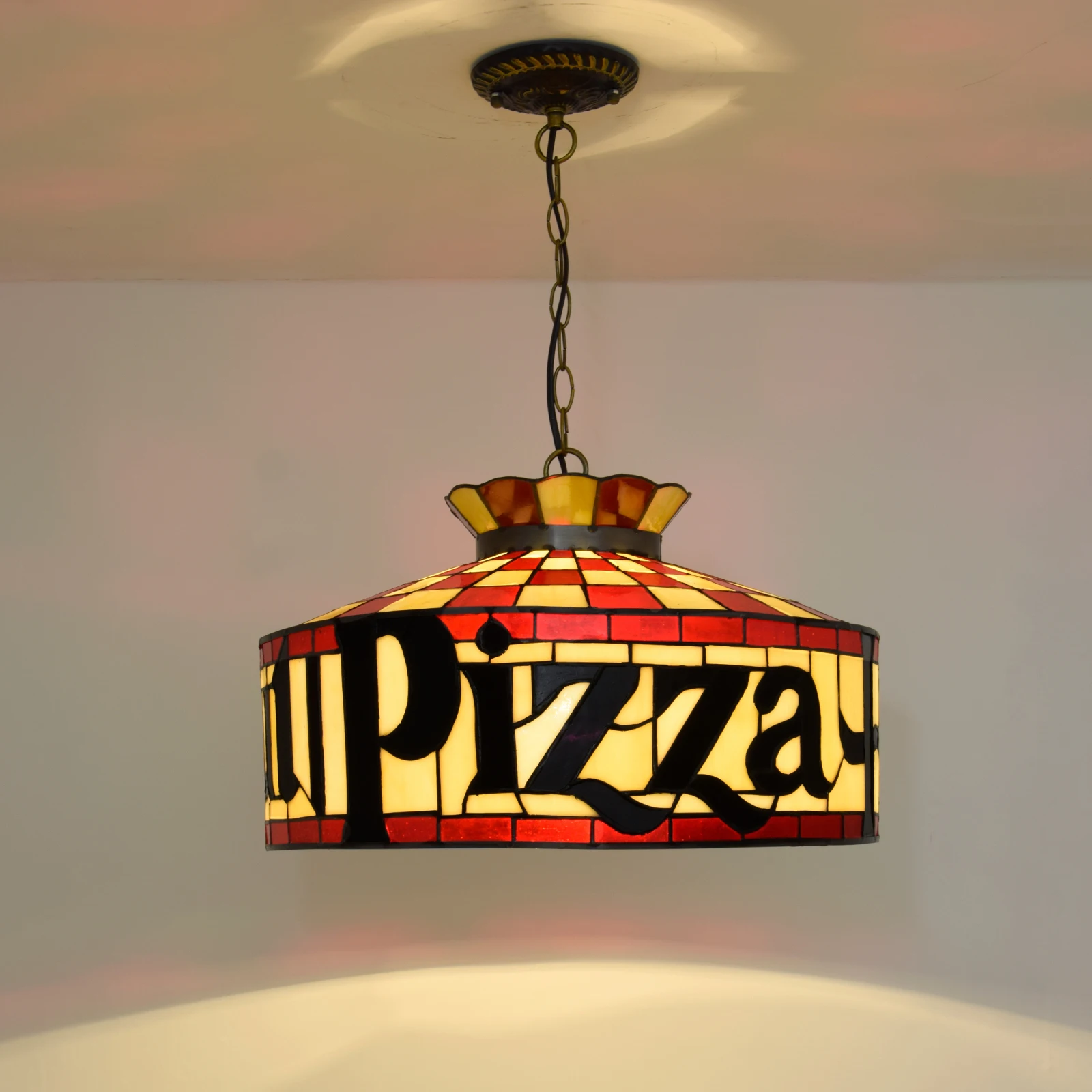 Pizza lampshade restaurant lamp stained glass chandelier ceiling luxury single hanging lights tiffany chandelier pendant lig