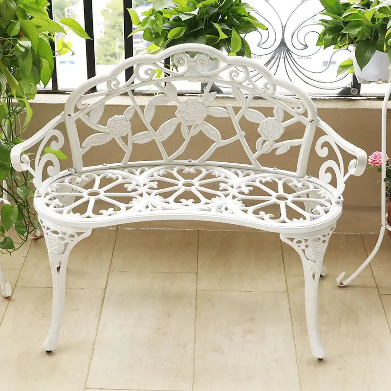 Zuoan Rose Carved Hollow Design Outdoor Long Chair Cast Aluminum Iron Patio Park Garden Porch Chair Bench