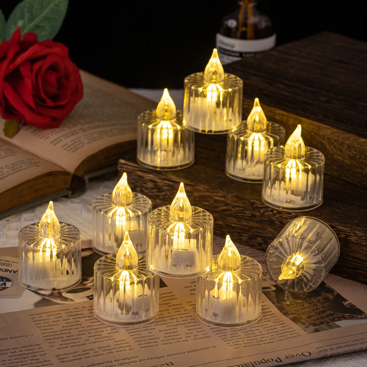 Transparent square candy lamp flameless LED candle warm atmosphere holiday decoration Christmas home decoration