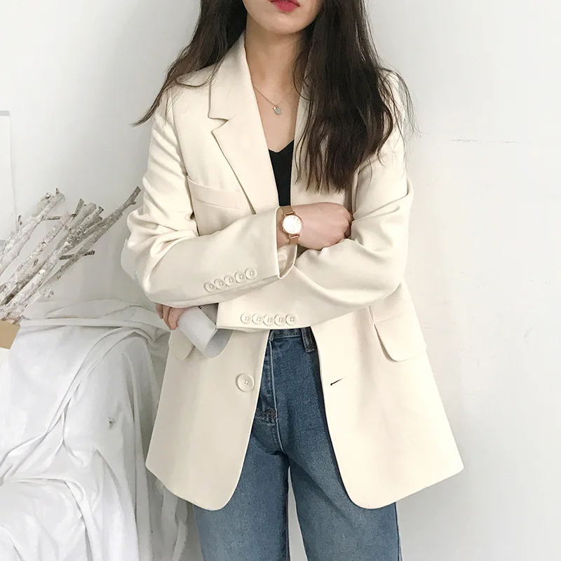 2022 New Arrivals Women Spring Solid Color Buttons Sleeve Suit Coats Ladies Loose British Trend Suit Jackets Low Price Blazer