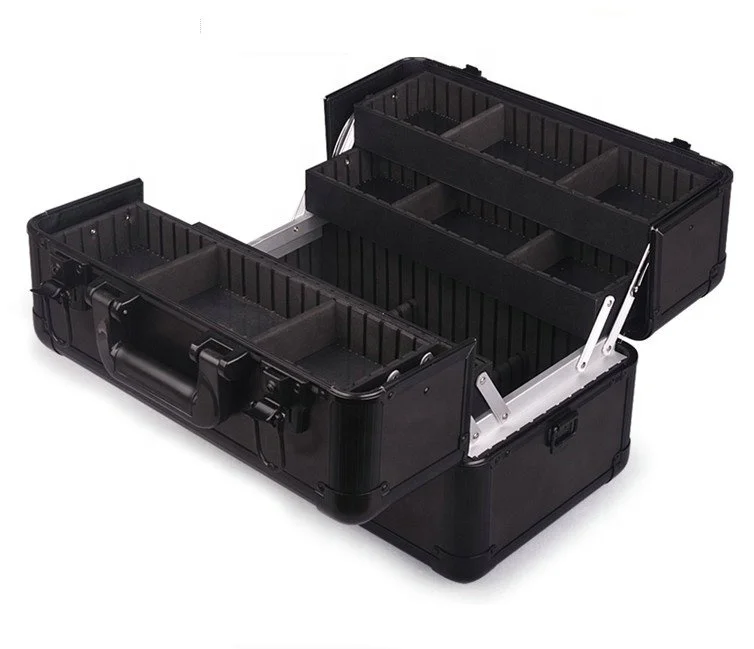 Fashion Style and Black Aluminum material Makeup tool case /Korean Multilayer Professional Cosmetic case