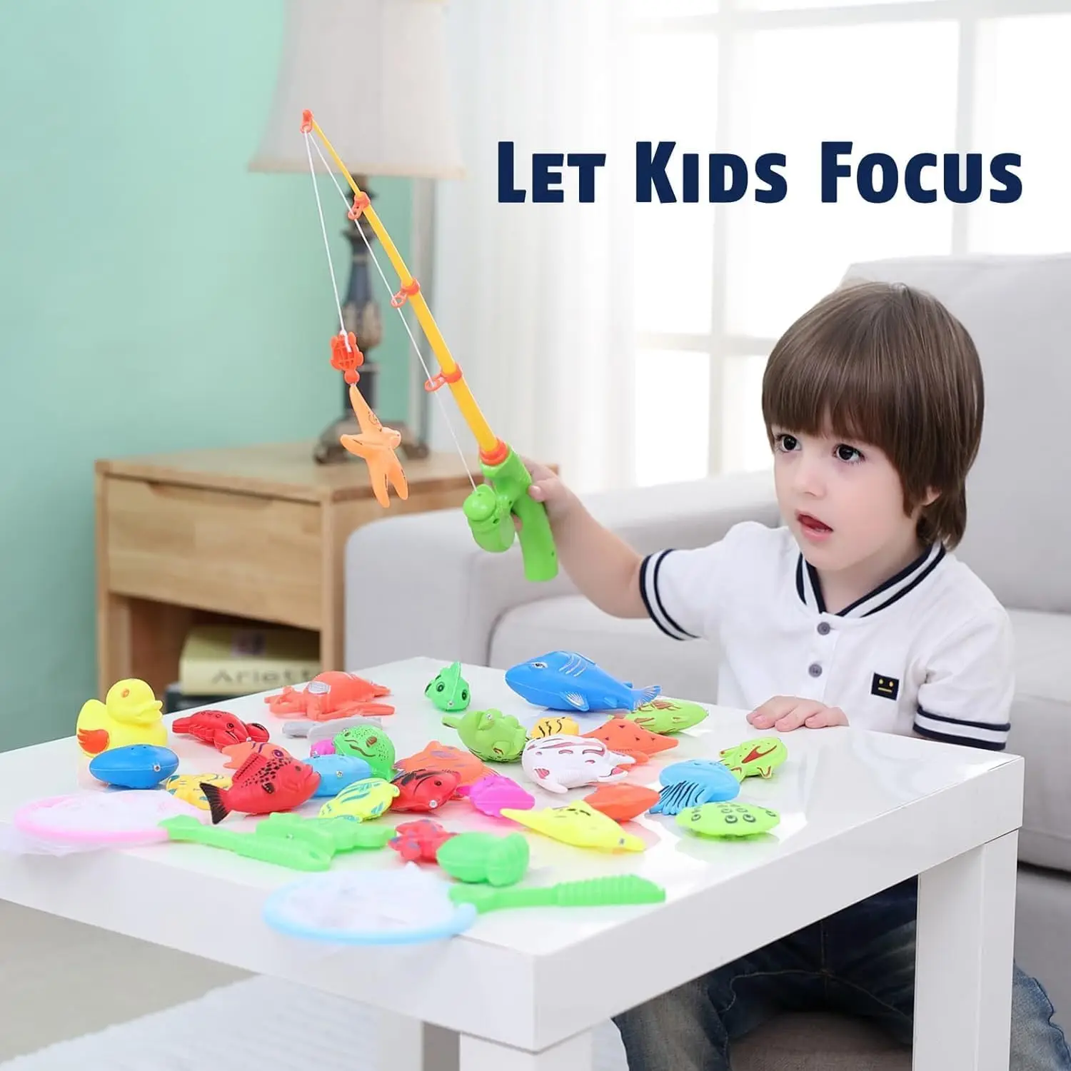 Water Table Bathtub Kiddie Party with Pole Rod Net Plastic Floating Magnetic Fishing Pool Toys Game  for Kids Gifts
