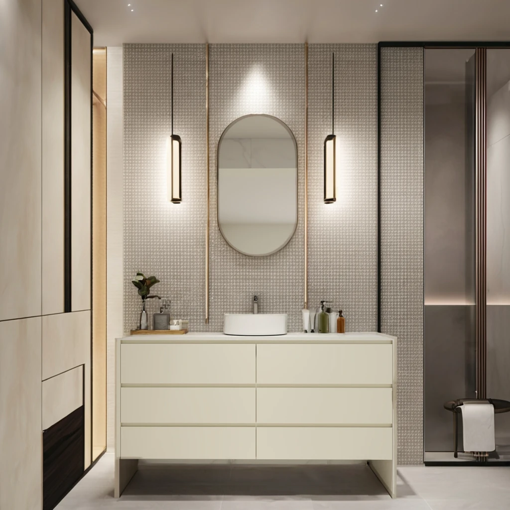Exquisite Modern Design Bathroom Cabinet with LED Mirror and Wash Basin Wood Material for Home or Hotel Use