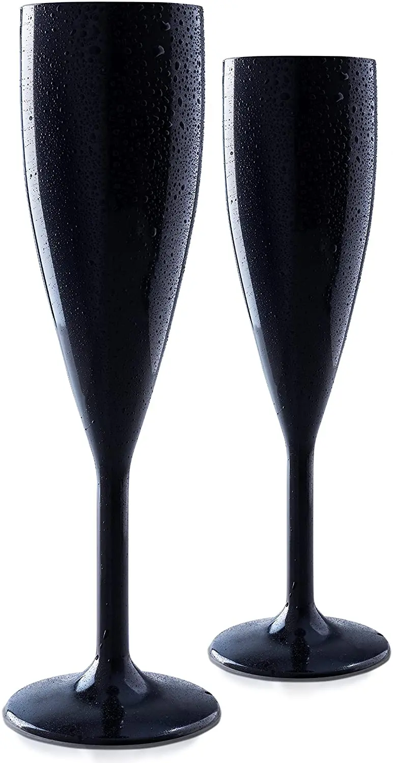 6oz Disposable Black Plastic Stemware Champagne Glasses Flutes With Customized Logo for Wedding Party
