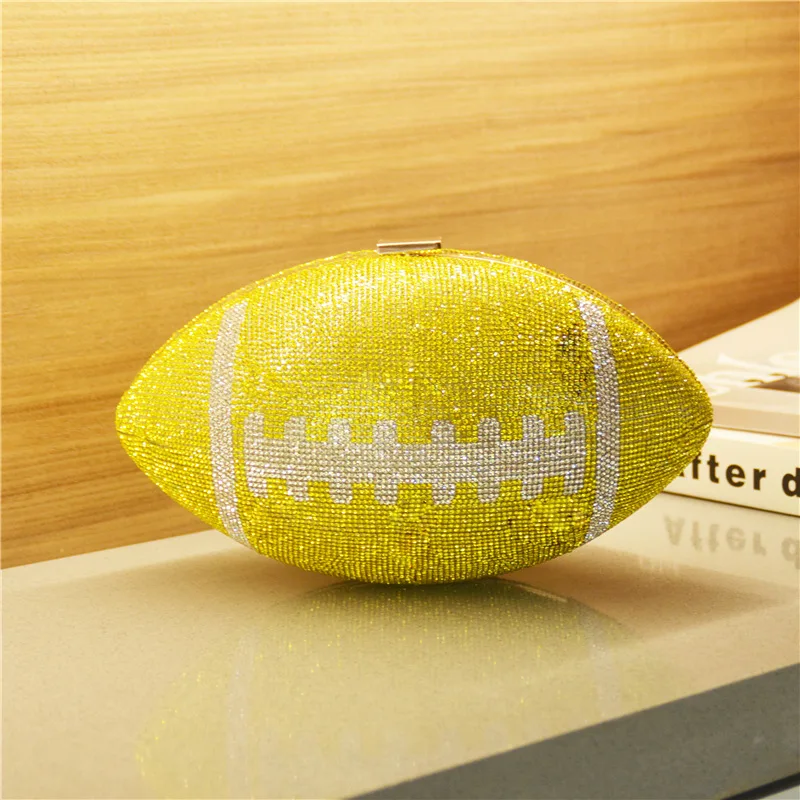new arrivals Crystal Clutch Soccer Shaped Diamond bling Handbag Shoulder Bag Rhinestone American Football Clutch Purse