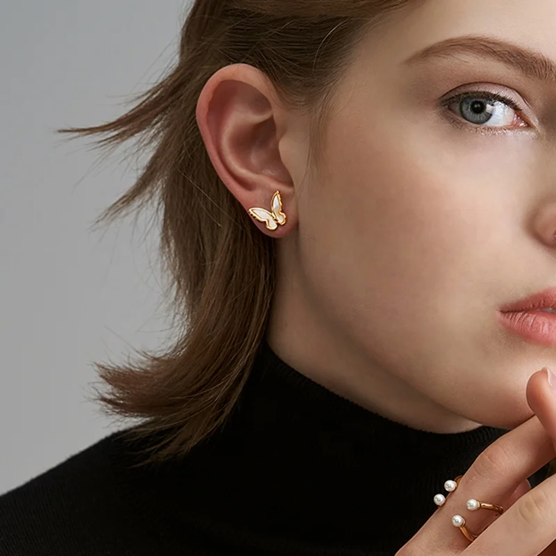 Candy Colorful Butterfly Crystal Gold Stud Earring Women Girl Minimalist French Acrylic Small Hoop Earring Summer Animal Jewelry