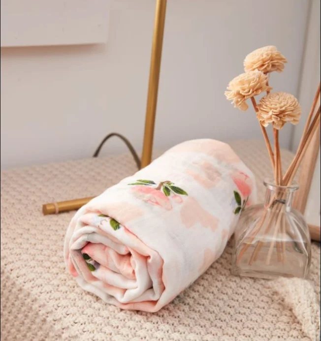 Custom Premium Cotton Bamboo Fiber Soft Muslin Swaddle Blankets