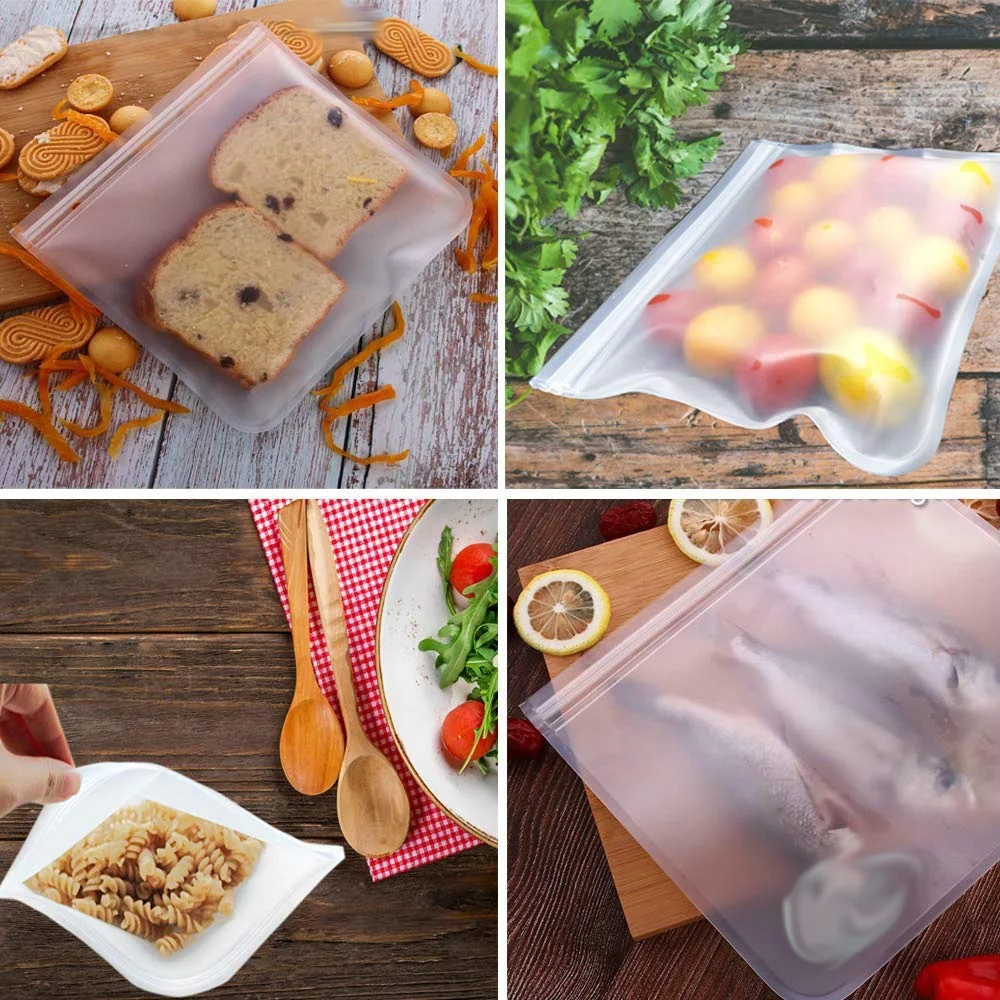 5 Sizes Available PEVA Food Bag Reusable Fresh-keeping Fruit And Vegetable Sealed Bag Silicone Leak-proof Food Storage Bag