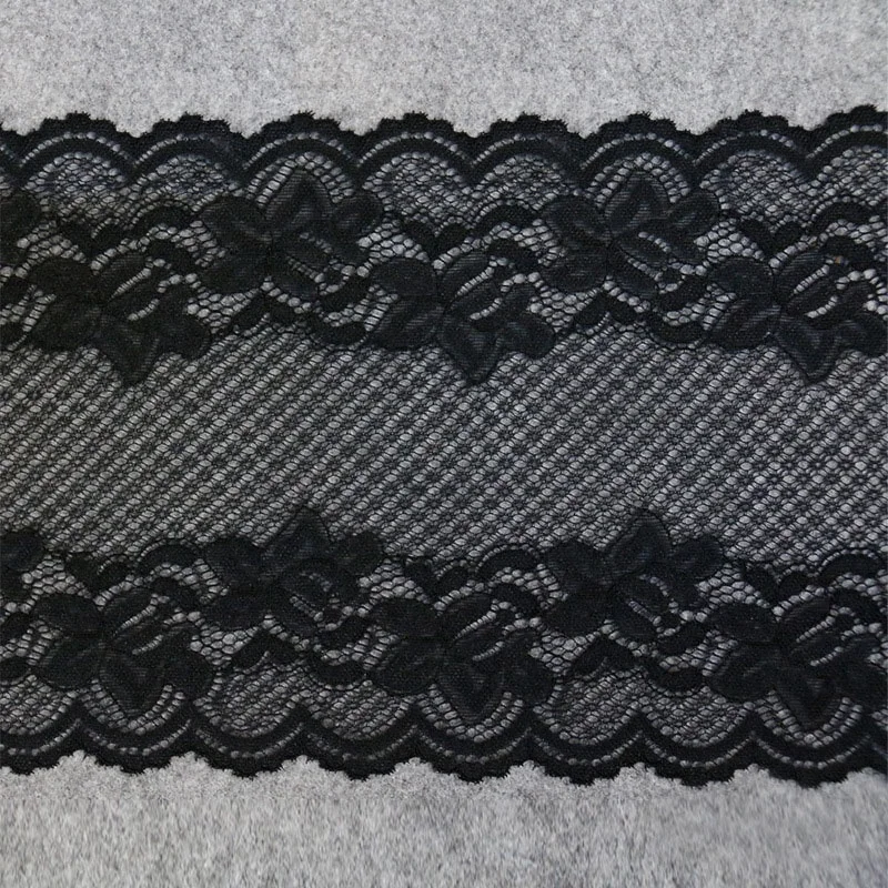 High quality flower net stretch lace trim embroidery black 18cm