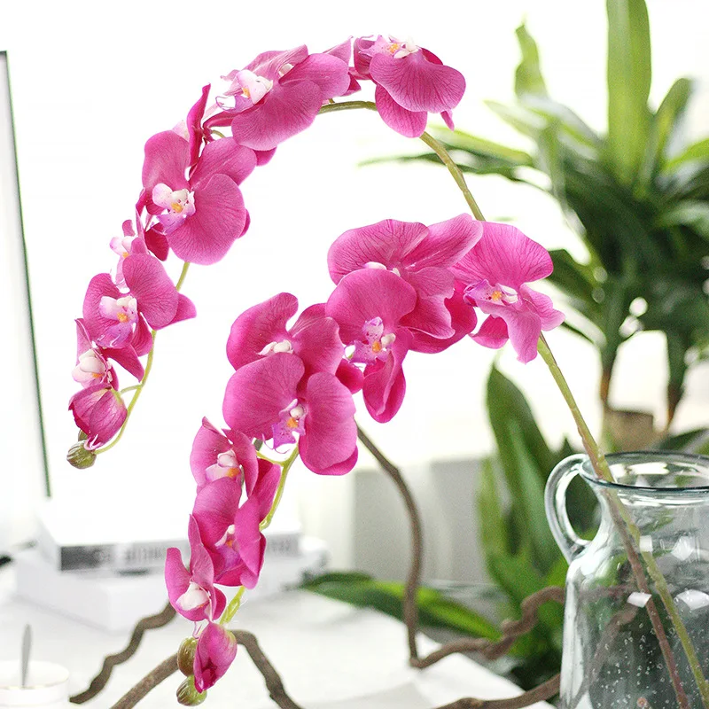 YOPIN-852 9 Heads Long Stem Fake Orchids Wholesale Artificial Latex Orchid Flowers