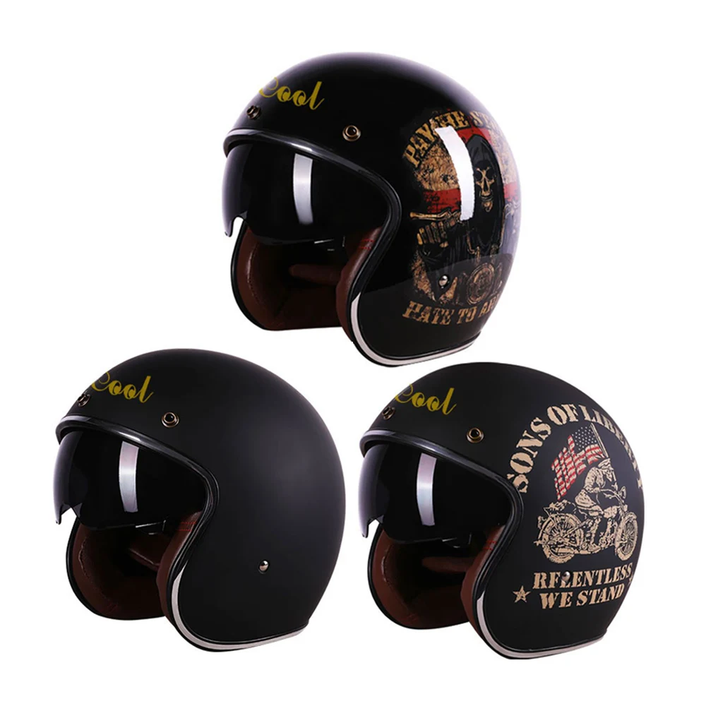 Vintage Retro Abs Dot Approved 3/4  Electric Motor Bike Open Face Half Helmet Cafe Racer Riding Motorcycle Accessories Helmets