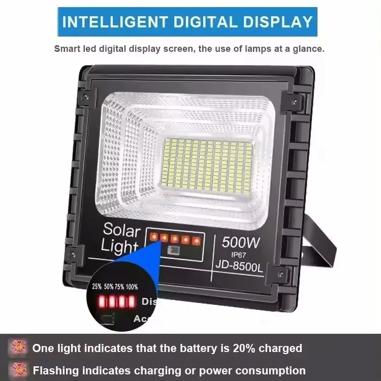 Energy Saving IP67 Waterproof Billboard Battery Status Display Outdoor Garden Unique High Power Solar LED Flood Light
