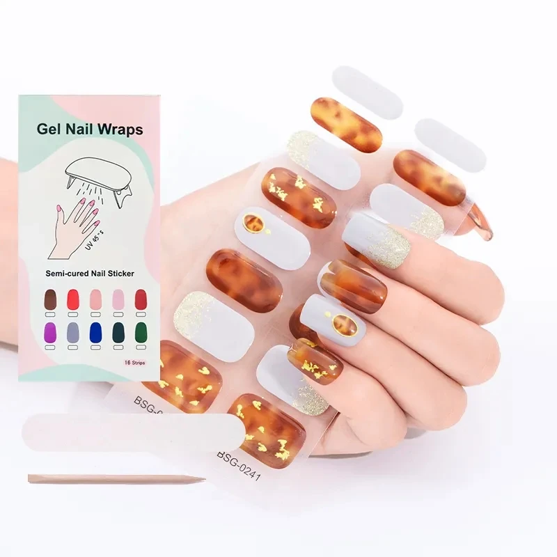 Semi Cured Gel Nail Sticker 3D Plastics Wholesale Nail Gel Strip Lattice Personalize Design Gel Nail Sticker