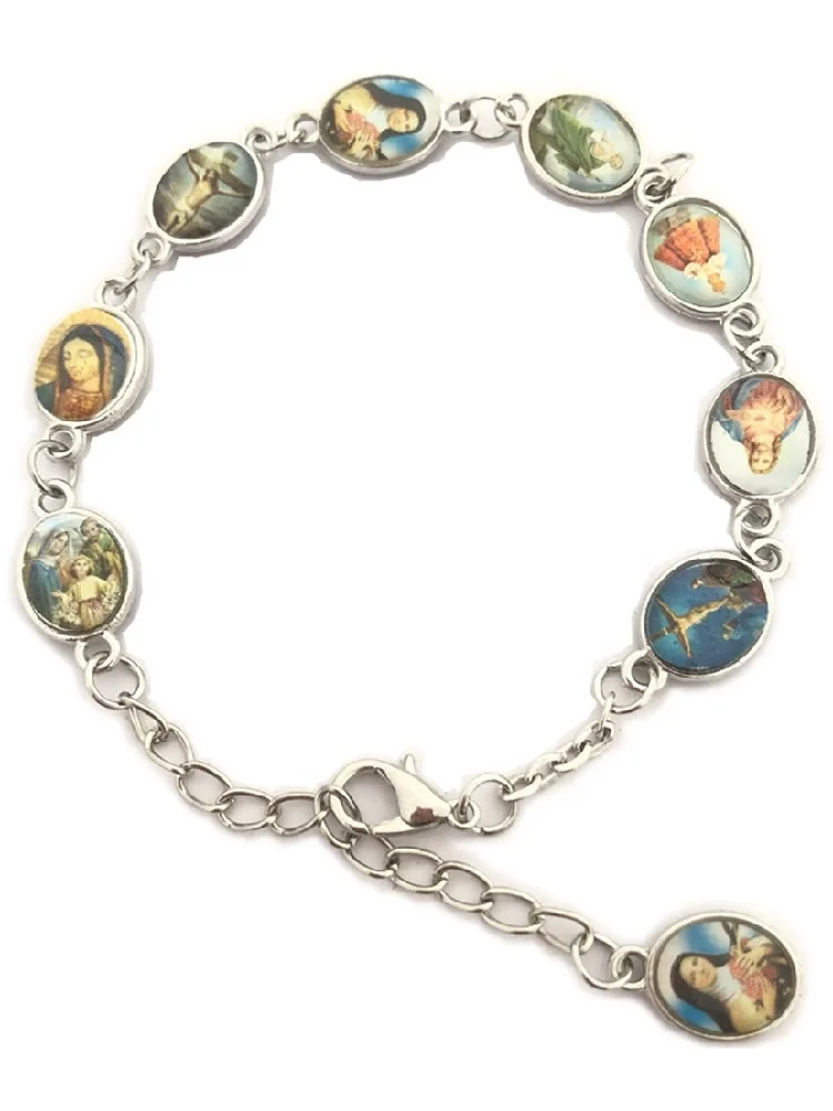 exquisite zinc alloy beads religious icon oval bead rosary bracelet catholic saint bangle
