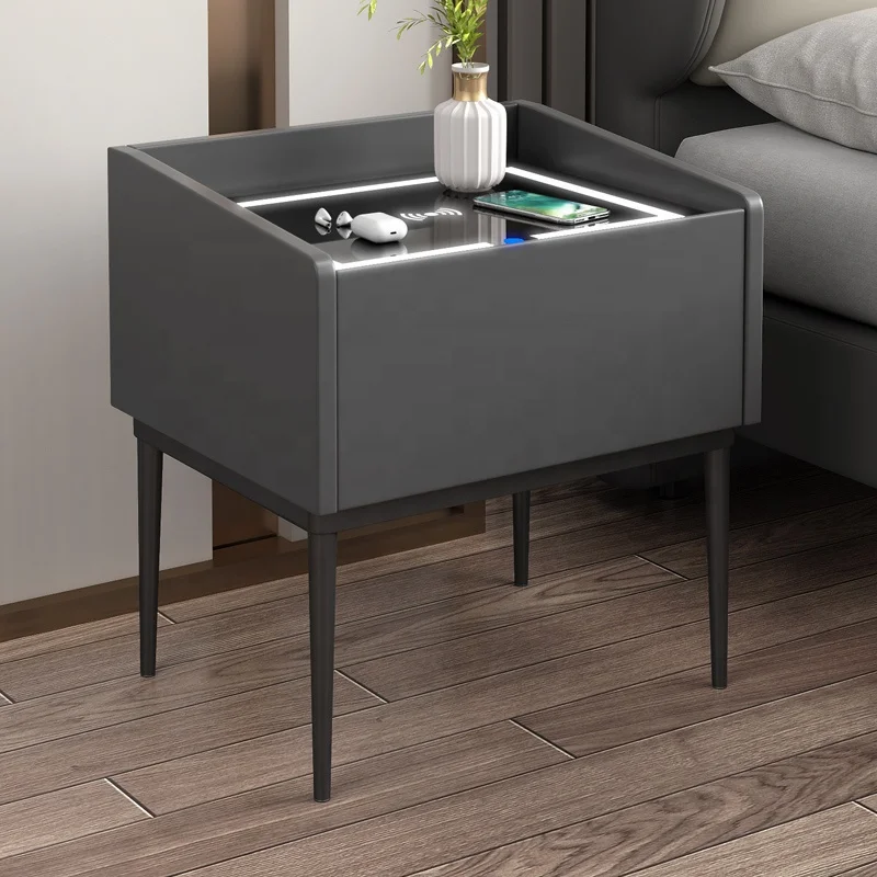 Bedroom 3C tempered glass countertop LED energy-saving ring light smart bedside table with wireless charging