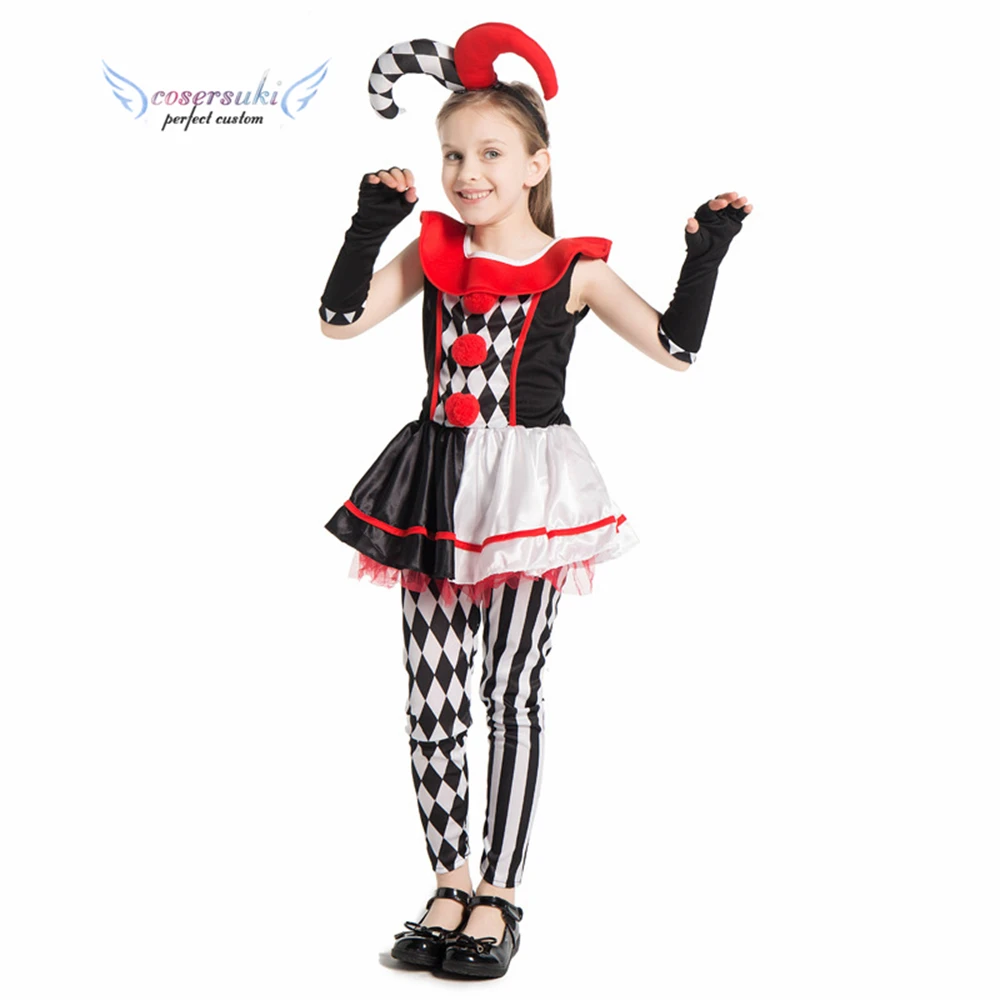 Children girl motley Clown dress Halloween carnival party stage game show  Harlequin costume