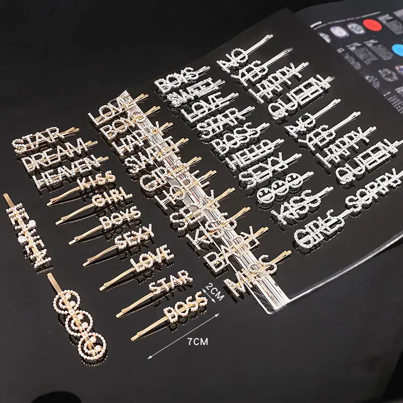 
SHARON FJ093 Fashion Gold Word Barrettes Bling Rhinestone Crystal Words Zodiac Hair Clips Hairpins Babby Pins 