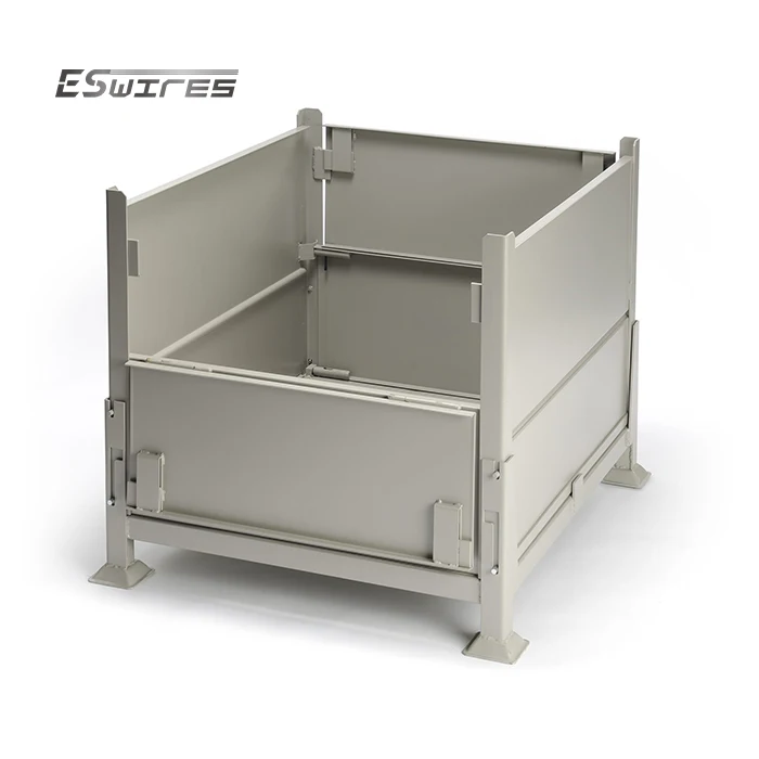 Customized stackable collapsible powder coated metallic pallet boxes for auto spare parts storage