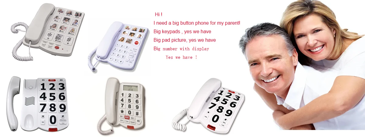 easy to read big button white corded hands free home phone telephone large number with photo fixed landline desktop phone