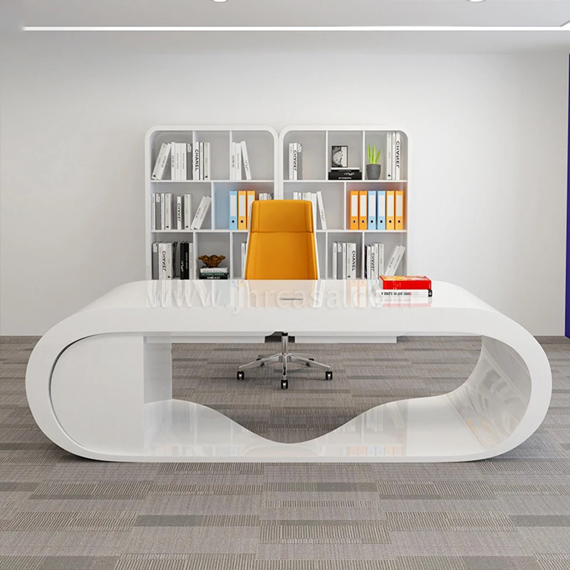 China supply High Glossy Curved Round Edge Modern Salon Office Furniture Table White CEO Office Desk