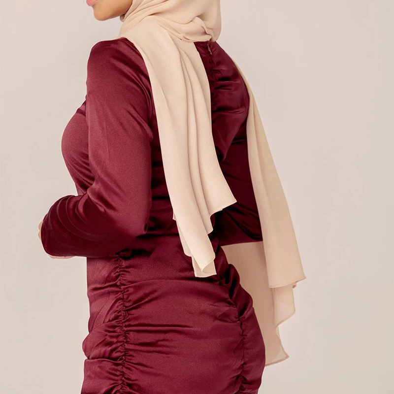 Wholesale Fashion Solid Maxi Dress for Women Eid 2023 Long Sleeve Slim Waist Mermaid Arabic Oman Muslim Clothes With Ruffle