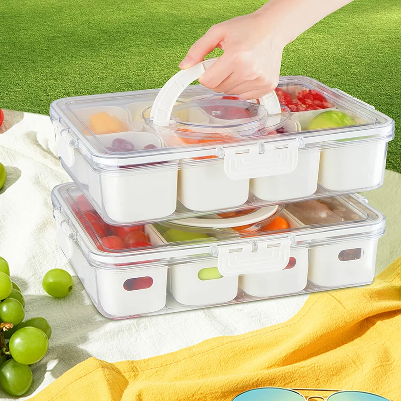 Plastic clear Sealed Snackle Sugar Salt Spicy Spice Storage Containers 4 and 8 Compartment  with Lid and Handle Spice Box