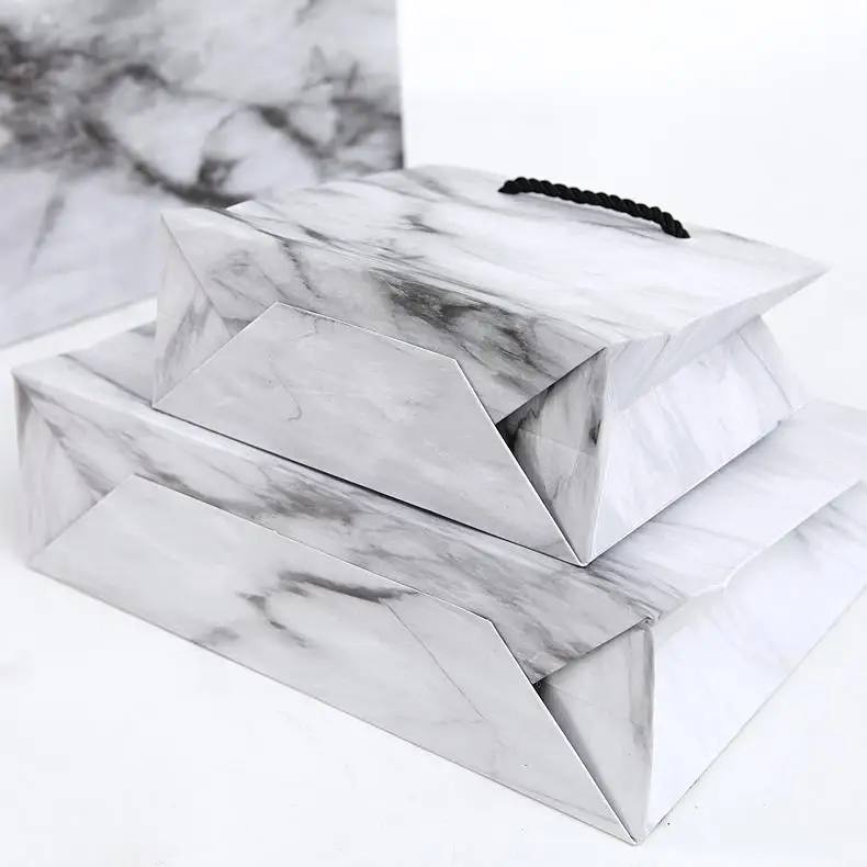 Wholesale Custom Printed Logo Luxury Marble Clothing Boutique Packaging White Gift Craft Shopping Paper Bag With Handles