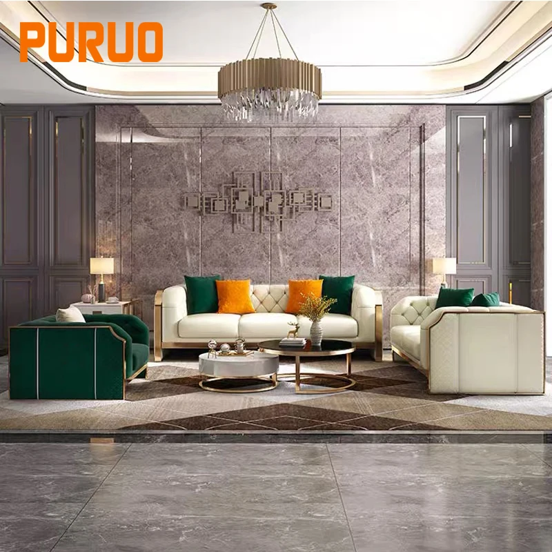 Puruo italian designer sofa set price stainless steel upholstery fabric premium saudi arabia style couch sofa in pakistan