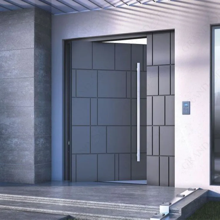 Factory Customize Villa Luxury Outdoor Entry Door Entrance Stainless Steel Modern Exterior Pivot Front Doors With Led Light