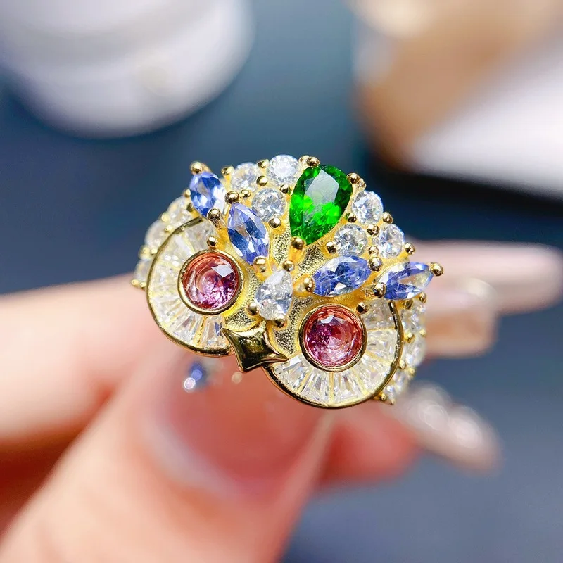 Custom Natural Gemstone Rings 925 Sterling Silver Dainty Tourmaline Owl Rings