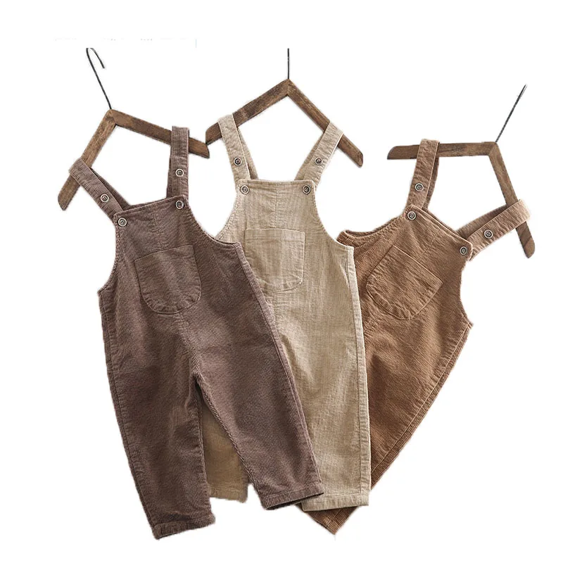 2020 Vintage Corduroy Overalls 1-5Y Toddler Baby Boys Girls Solid Suspender Bib Pants Spring New Kids Pocket Trousers