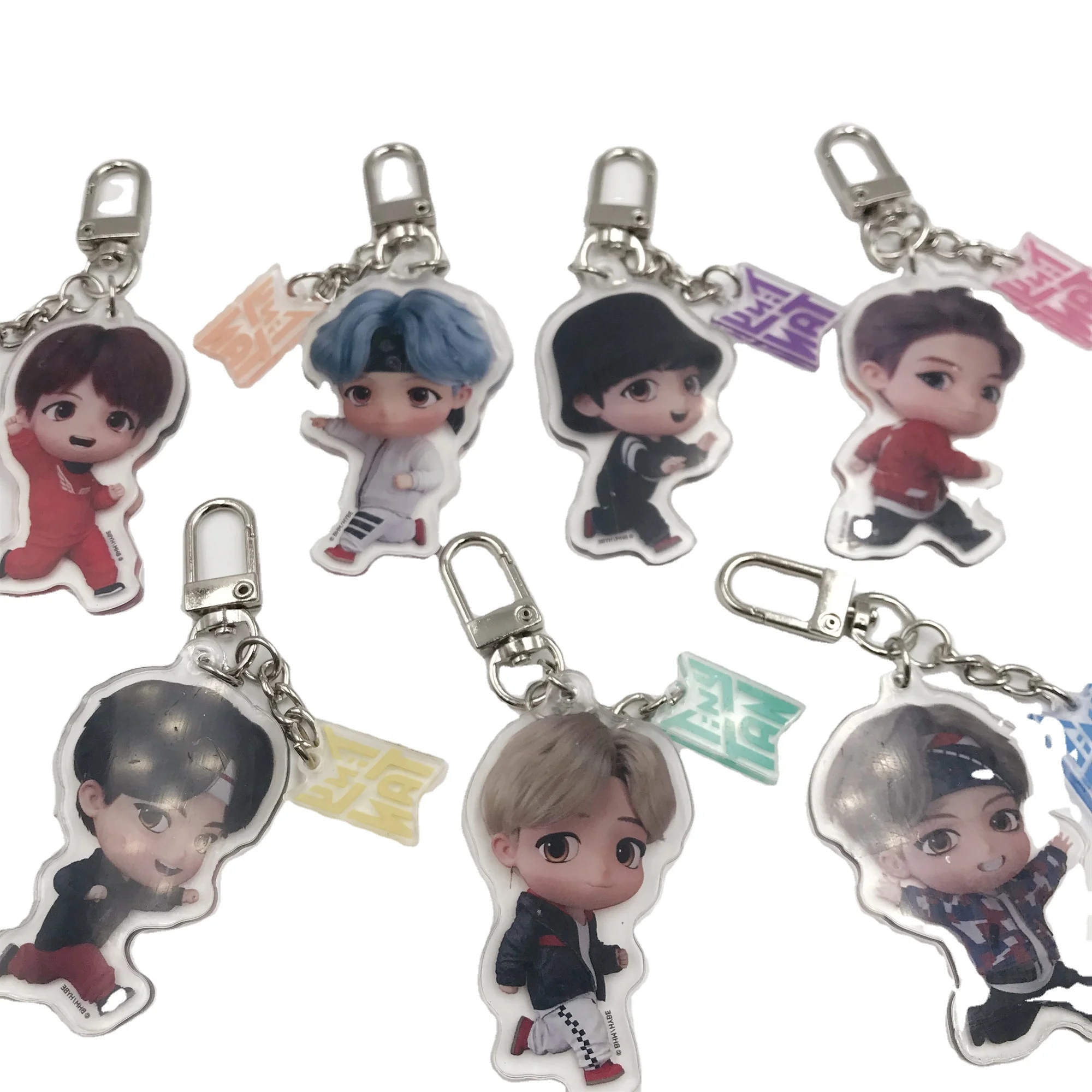 Bts NEW KPOP Bangtan Boys bt21 Cartoon Print Keychains Key Ring Cartoon figure J-HOPE JUNG KOOK SUGA V RM JIMIN JIN