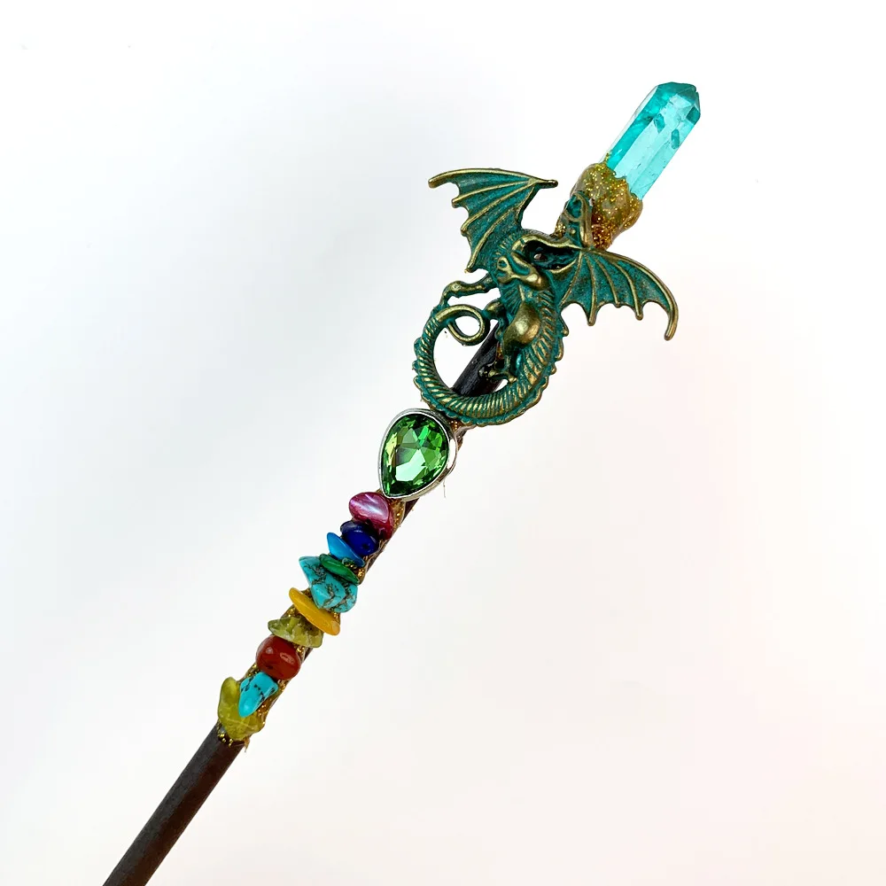 Gemstone Quartz Oval Tumbled Stones Crystal Wand Gold accessories fairy wand prop halloween