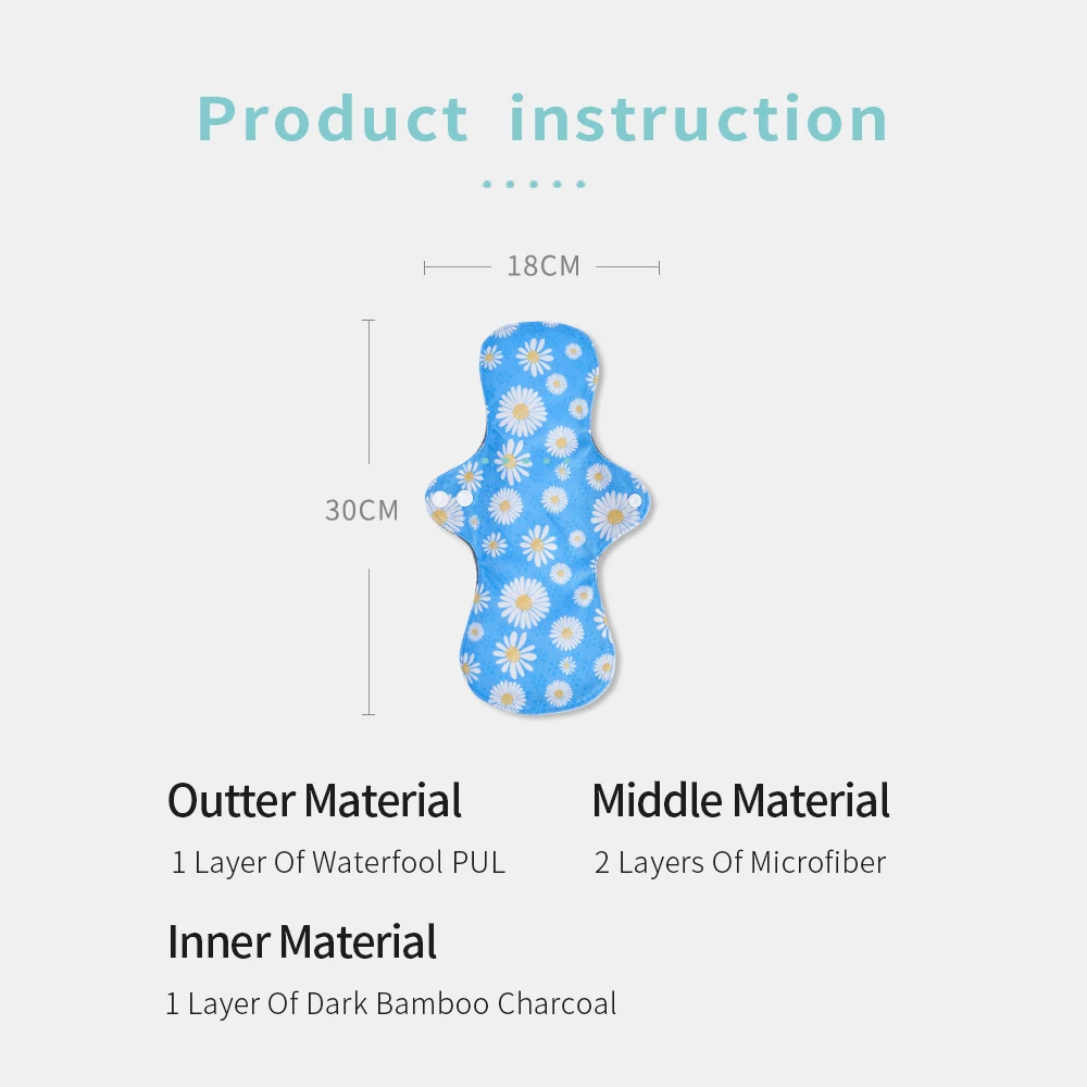 Moramona Non-slip Reusable Sanitary Napkin silicone dots Bamboo Charcoal Cloth Pads For Lady